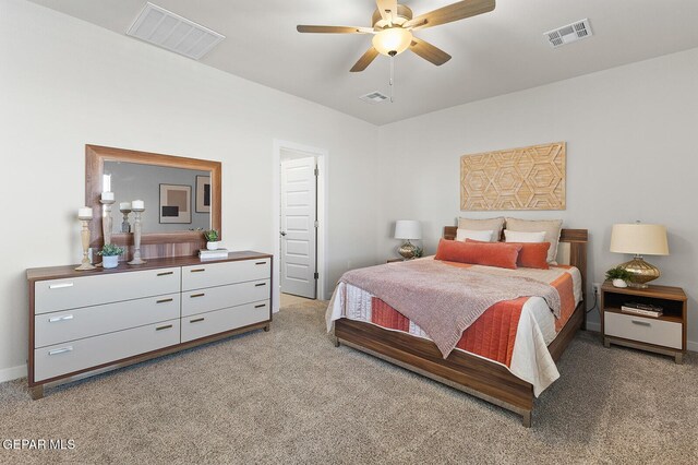 1022 Callie Ct, Socorro, TX 79927 - bedroom featuring light carpet, ceiling fan, and visible vents