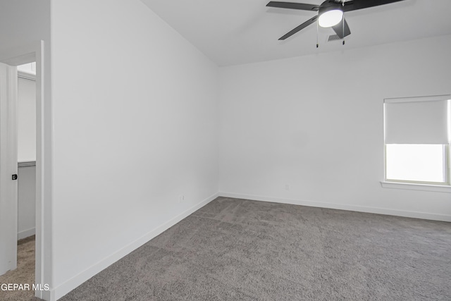 unfurnished room with carpet and ceiling fan