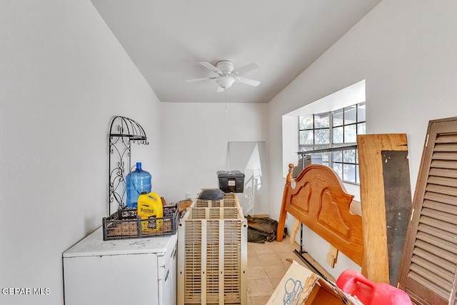 interior space featuring ceiling fan