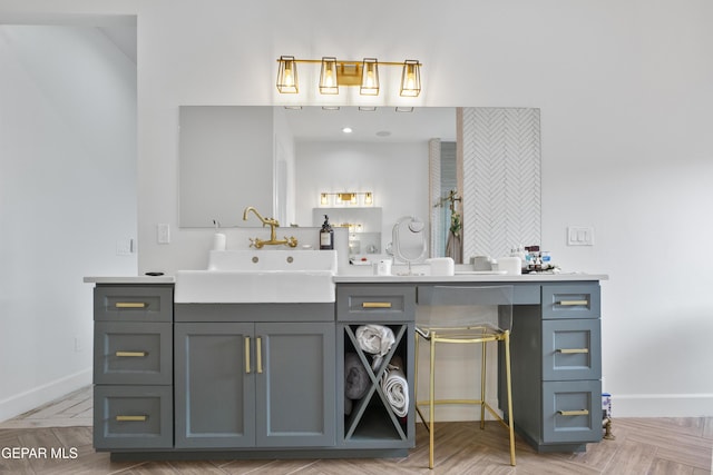 bathroom featuring vanity and parquet floors