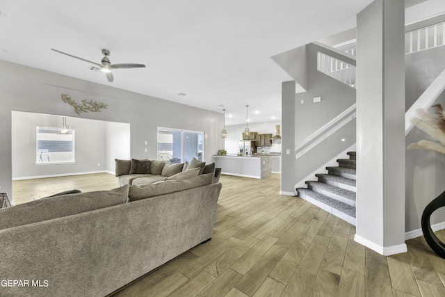 living room with ceiling fan