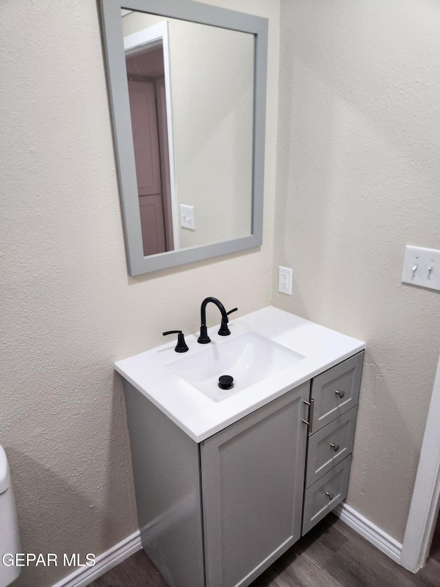 bathroom with vanity and wood-type flooring