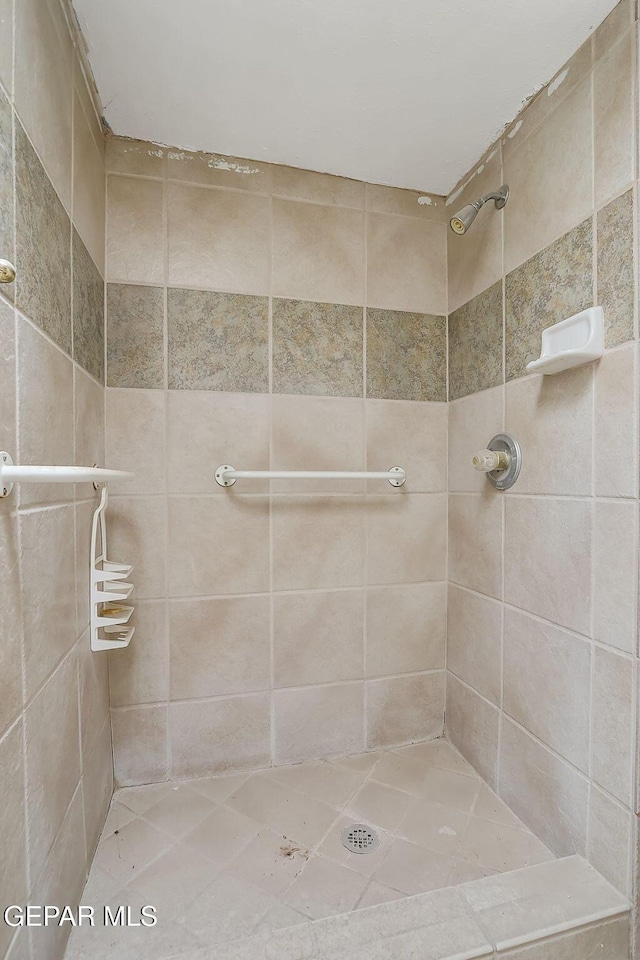 bathroom with a tile shower