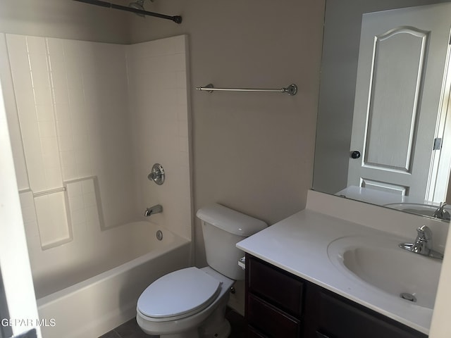 full bathroom with shower / bathing tub combination, vanity, and toilet