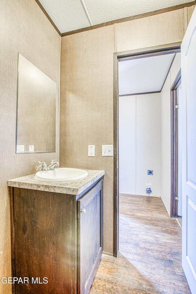 bathroom featuring vanity and crown molding