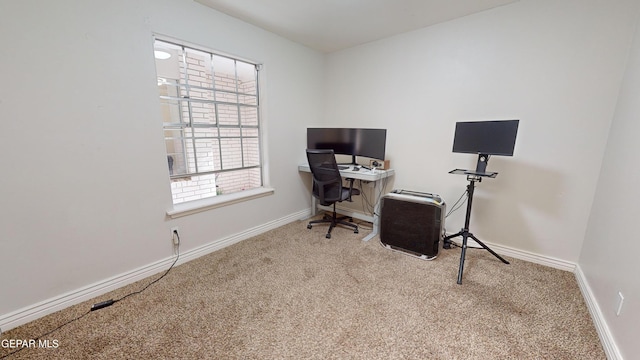 view of carpeted home office