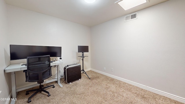 view of carpeted home office