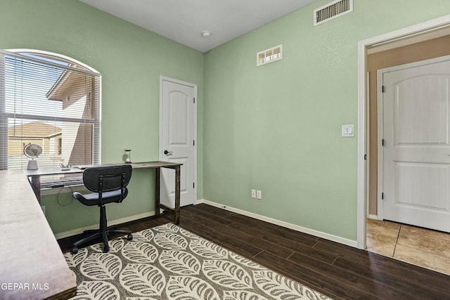 office space with hardwood / wood-style floors