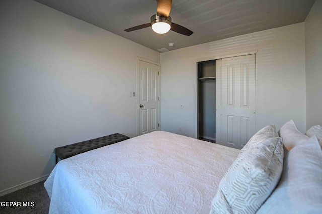 1009 Earthstar Pl, El Paso, TX 79928 - bedroom featuring baseboards, carpet floors, a closet, and ceiling fan