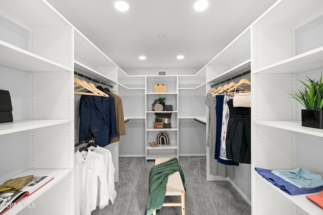 walk in closet featuring carpet floors