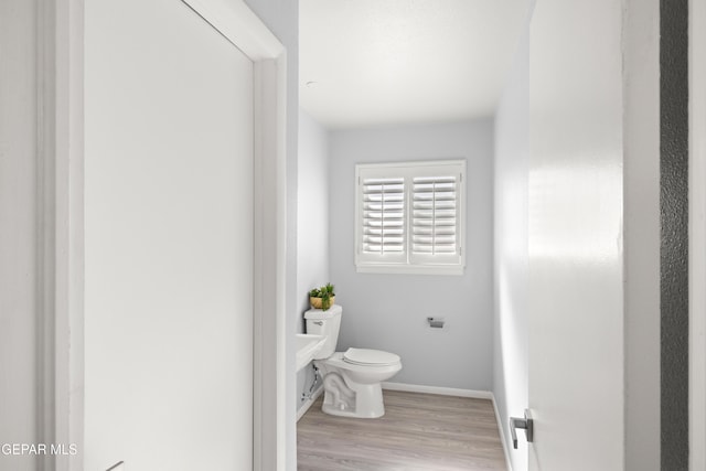 bathroom featuring hardwood / wood-style flooring and toilet