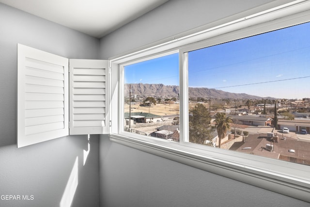 interior space with a mountain view