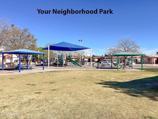 view of playground featuring a lawn