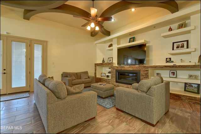 living room featuring ceiling fan