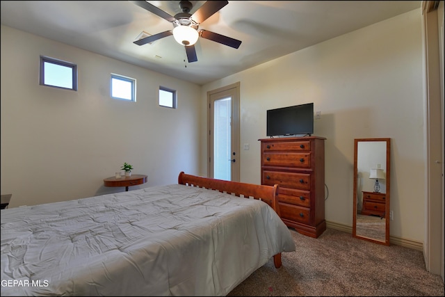 bedroom with carpet floors and ceiling fan