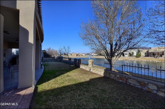 view of yard with a water view