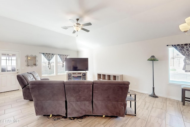 living room with ceiling fan