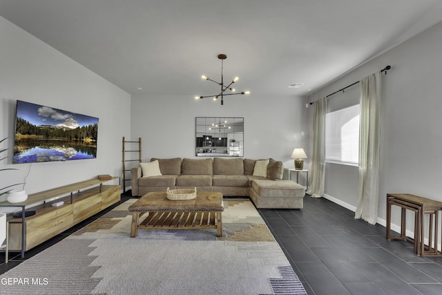 living room with a chandelier