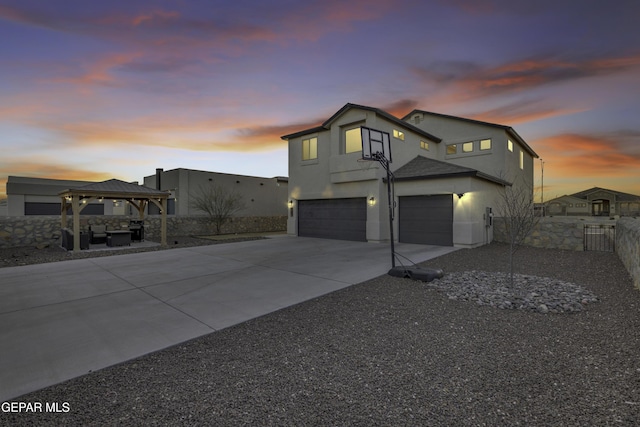 contemporary house with a gazebo and a garage