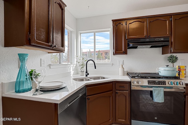 kitchen with sink, gas range, and black dishwasher