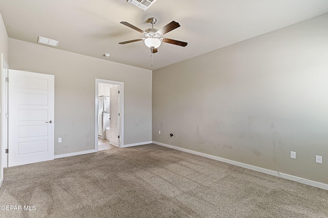 carpeted empty room with ceiling fan