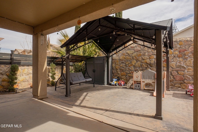 view of patio / terrace featuring a gazebo