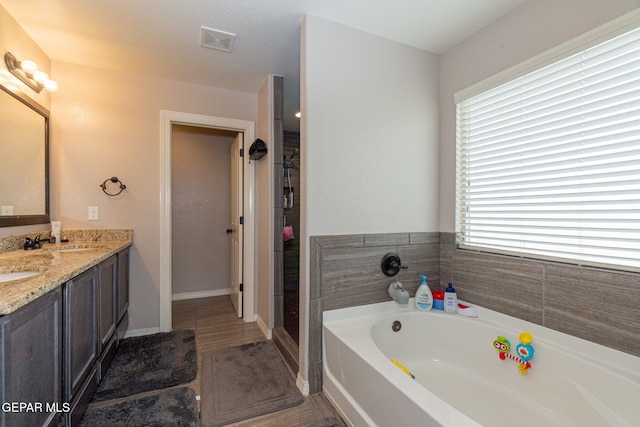 bathroom with vanity and a bathtub