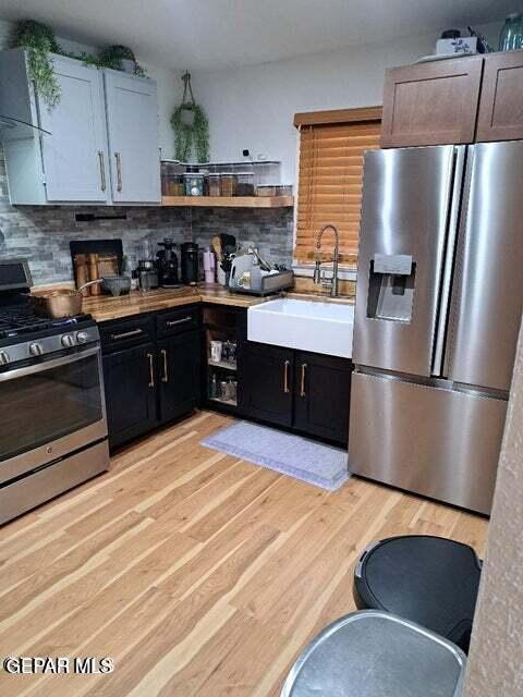 kitchen featuring sink, light hardwood / wood-style flooring, and stainless steel appliances