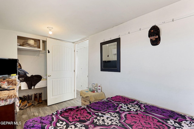 bedroom with a closet and light wood-type flooring