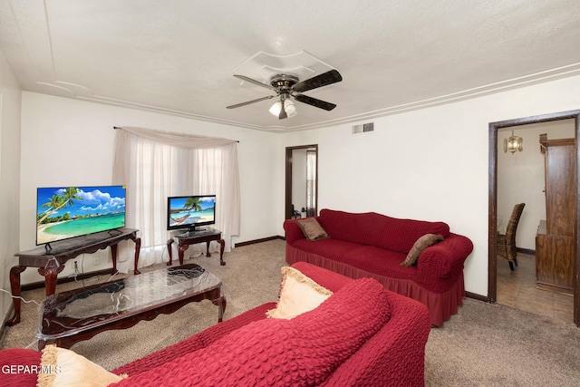 5047 Conley Rd, El Paso, TX 79932 - living room featuring light carpet and ceiling fan