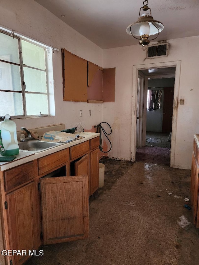 kitchen with hanging light fixtures