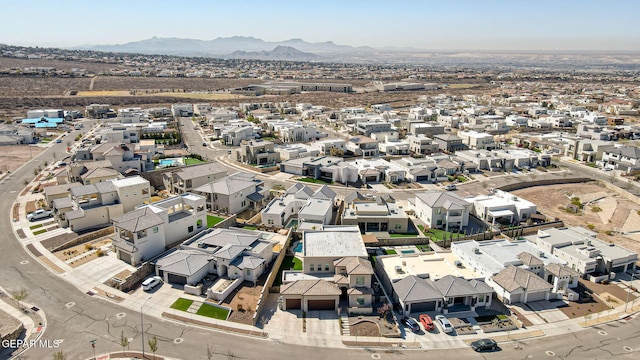 aerial view with a mountain view and a residential view