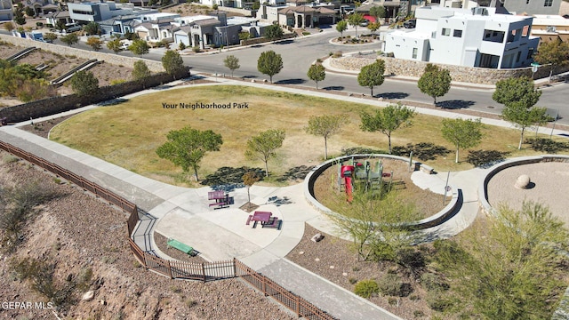 drone / aerial view with a residential view