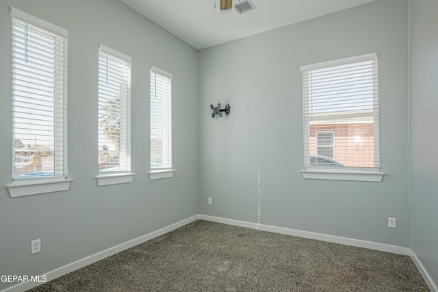 spare room featuring a healthy amount of sunlight and carpet