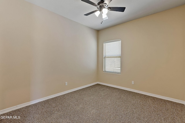 empty room with carpet flooring and ceiling fan