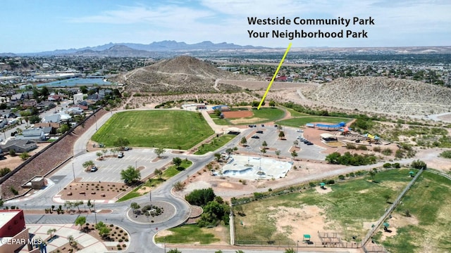 bird's eye view with a mountain view