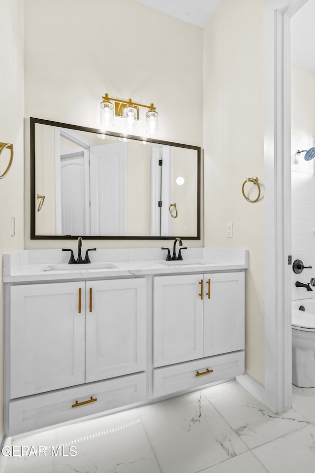 full bathroom with vanity, toilet, and shower / bath combination