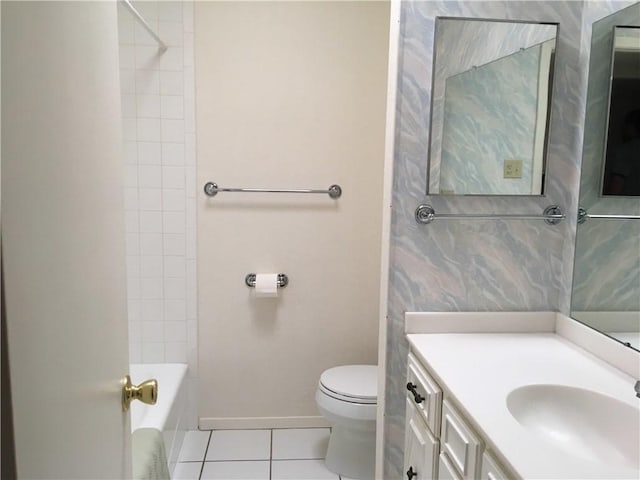 full bathroom with vanity, tile patterned floors, toilet, and shower / washtub combination