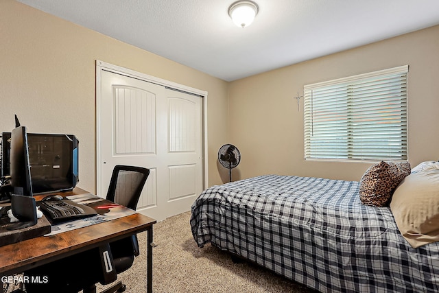 carpeted bedroom featuring a closet