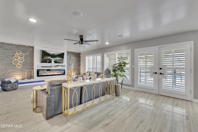 living room with ceiling fan