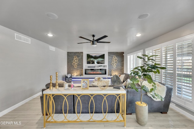 living room featuring ceiling fan