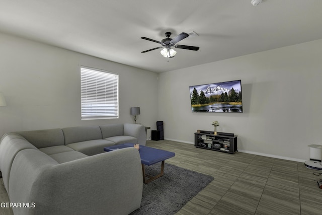 living room with ceiling fan