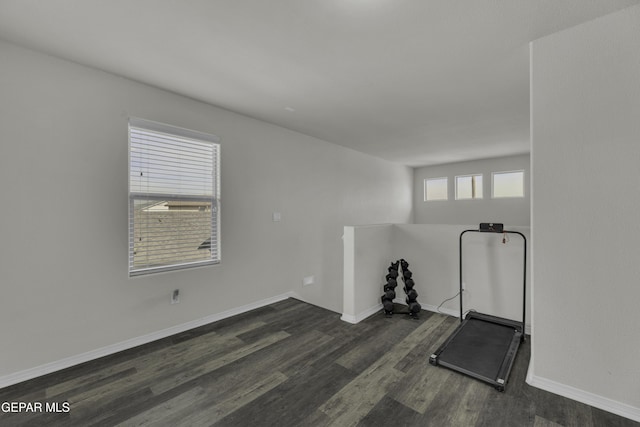 workout area featuring dark hardwood / wood-style floors