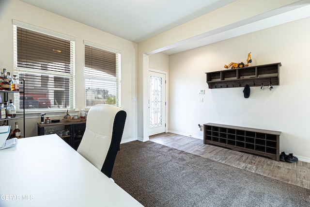 home office featuring light hardwood / wood-style flooring