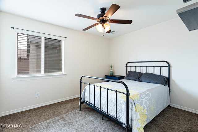 bedroom with carpet flooring and ceiling fan