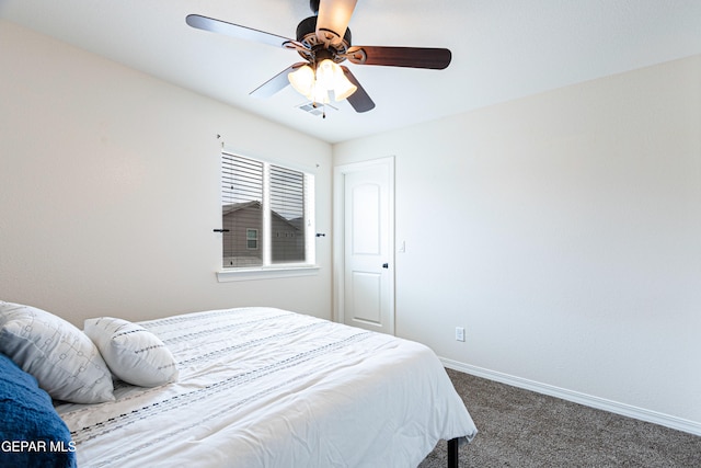 bedroom featuring carpet floors and ceiling fan