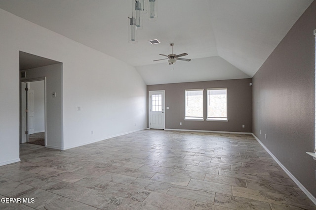 spare room with lofted ceiling and ceiling fan