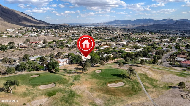 909 Singing Hills Dr, El Paso, TX 79912 - aerial view of property and surrounding area featuring mountains, a golf course, and nearby suburban area