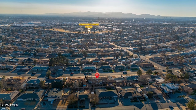 drone / aerial view with a mountain view