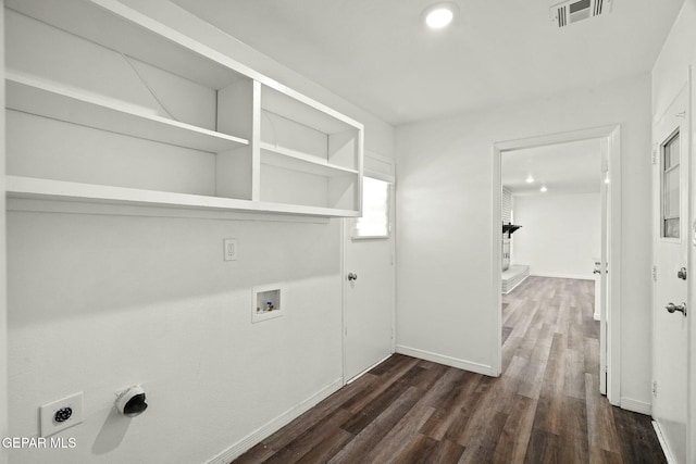 laundry room with washer hookup, dark hardwood / wood-style floors, and electric dryer hookup